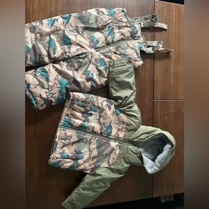 Carter's Green and Tan Dinosaur Puffer snowsuit Set